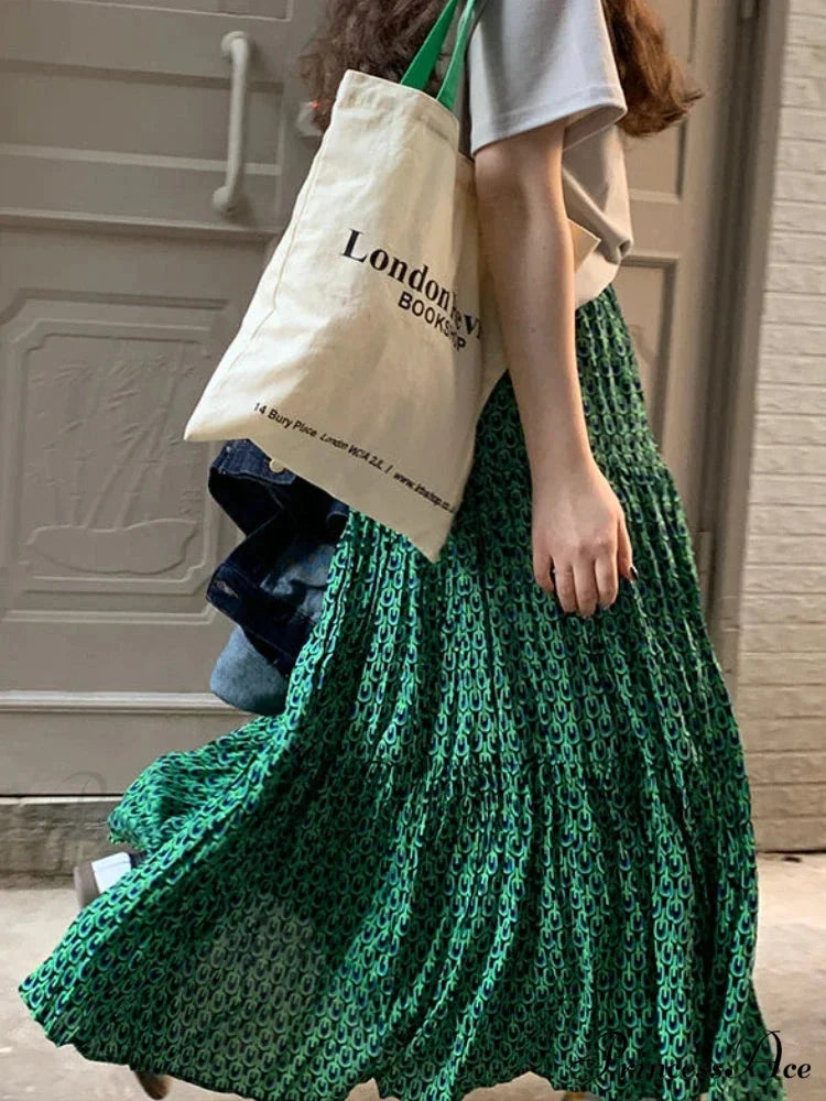 Korean Style Informal Timeless Women’s Maxi Floral Skirt Relaxed A-line skirt-250126