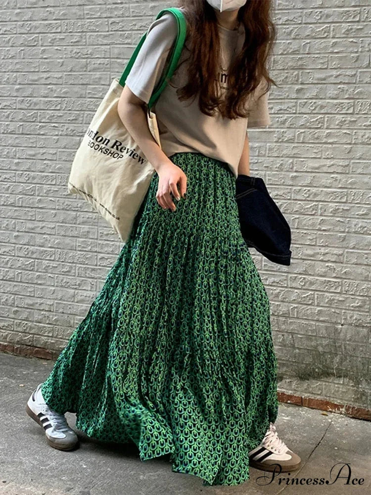 Korean Style Informal Timeless Women’s Maxi Floral Skirt Relaxed A-line skirt-250126