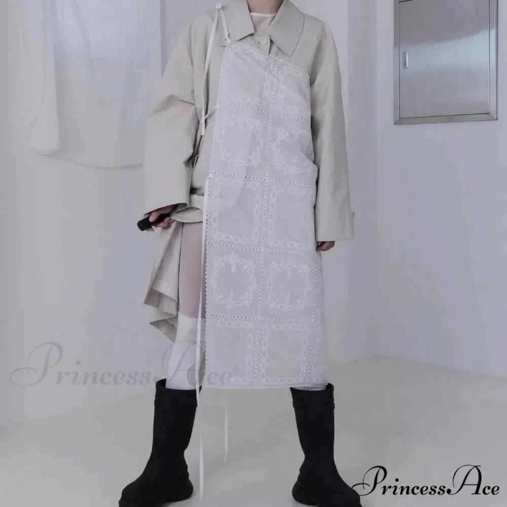 Korean Style Lace Mesh Overlay Long Retro Skirt White / One Size