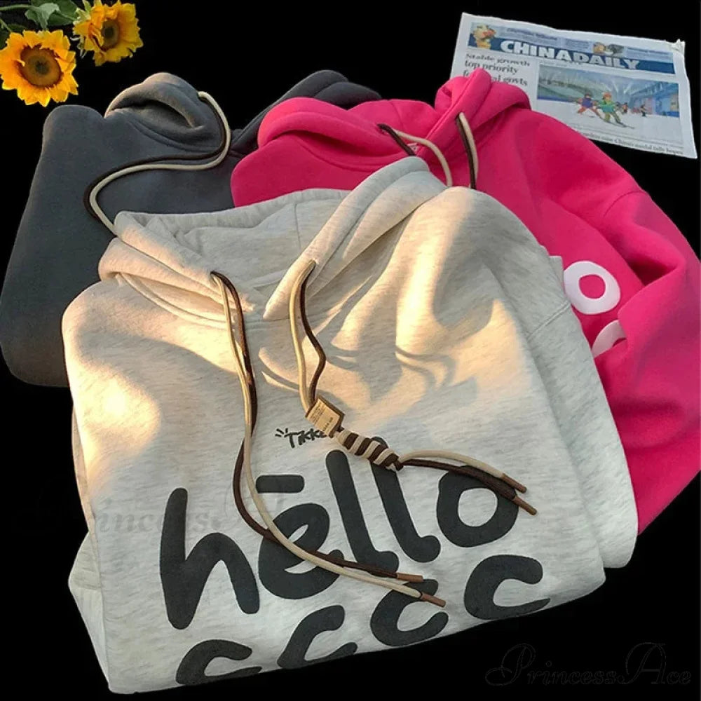 Korean Style Letter Printed Fleece Hoodie hoodies-241228