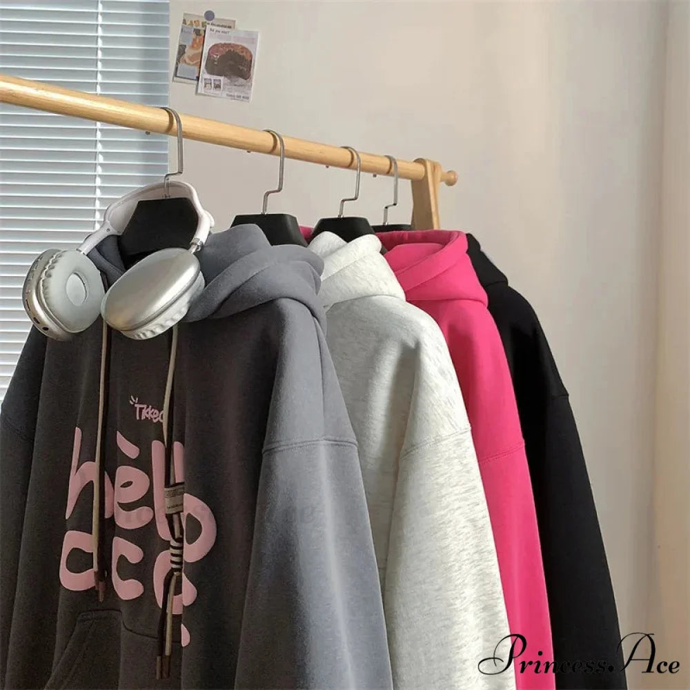 Korean Style Letter Printed Fleece Hoodie hoodies-241228