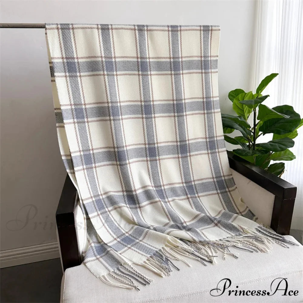 Korean Style Thick Warm Shawl Wrap Plaid Cashmere Blanket Scarf APRICOT