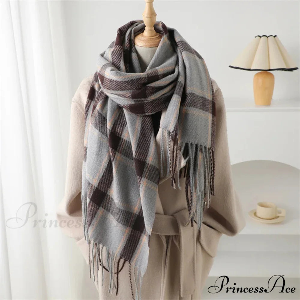 Korean Style Thick Warm Shawl Wrap Plaid Cashmere Blanket Scarf LIGHT BROWN