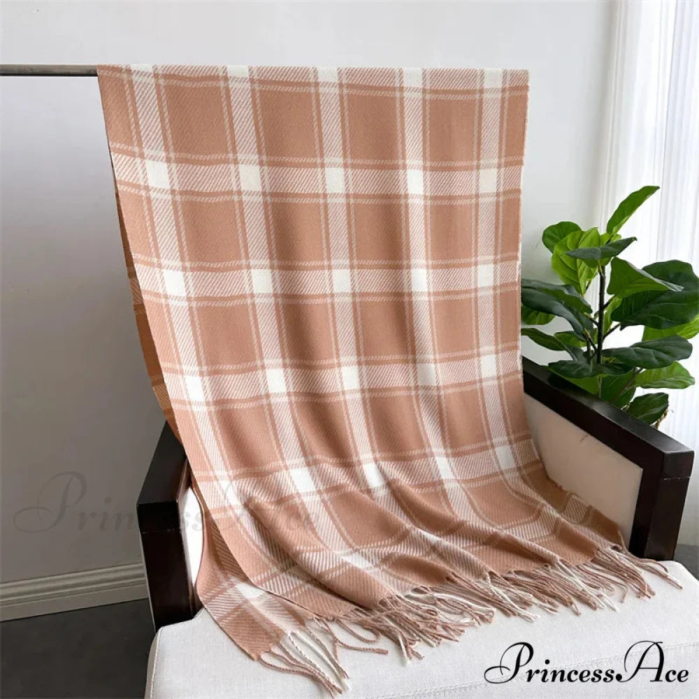 Korean Style Thick Warm Shawl Wrap Plaid Cashmere Blanket Scarf ORANGE