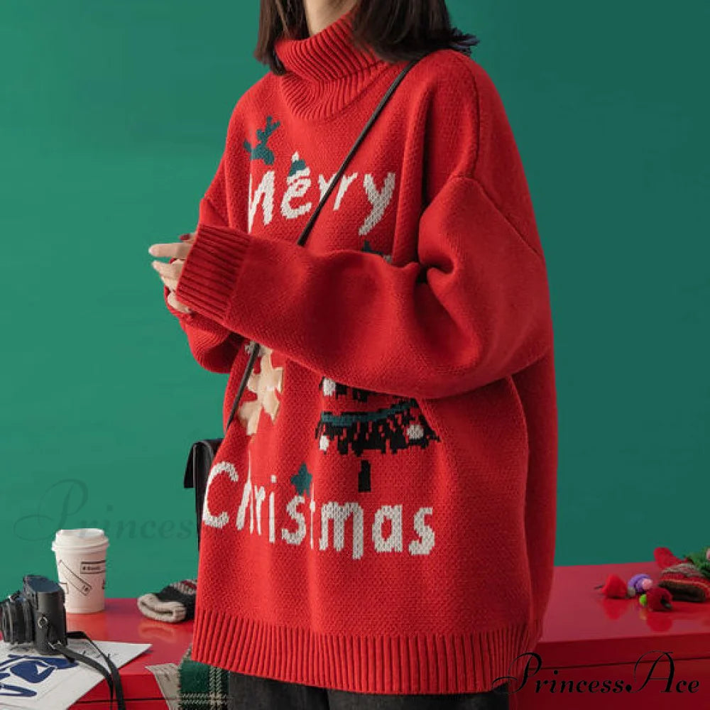 Korean Style Wild Loose Casual Loose Sweater Red / M