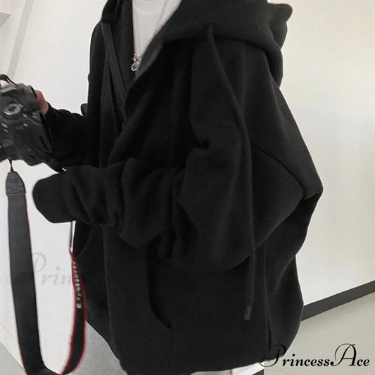 Korean Version Oversized Solid Color Hoodies Black / S