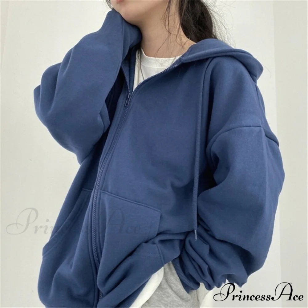 Korean Version Oversized Solid Color Hoodies Blue / S