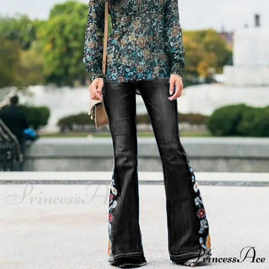 Korean Y2K Streetwear Flared Denim Wide Leg Jeans Black / XS