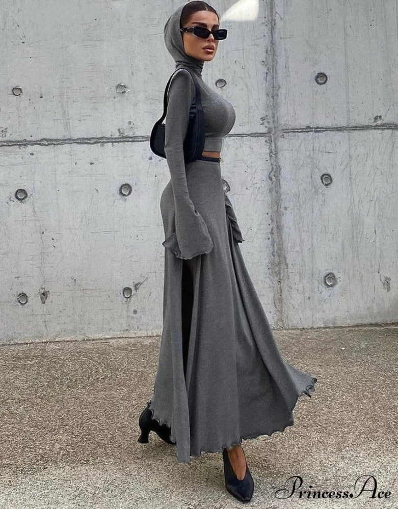 KORI KNITTED Stylish TWO PIECE SET Grey / L