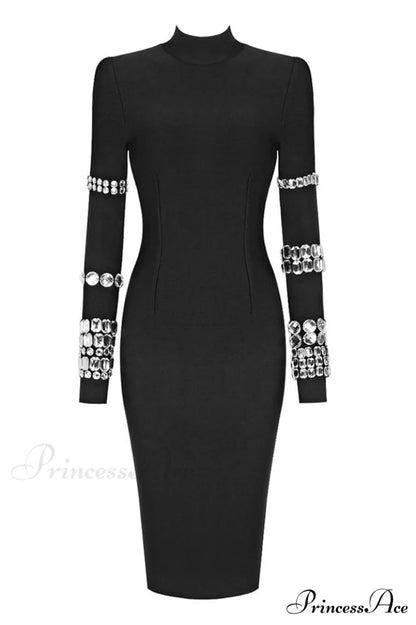 Kris Rhinestone Stylish Bodycon Dress XS / Black