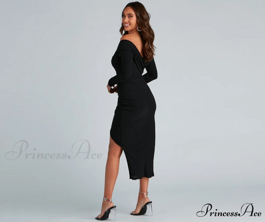 Kristy Off-The-Shoulder Stylish Formal Midi Dress