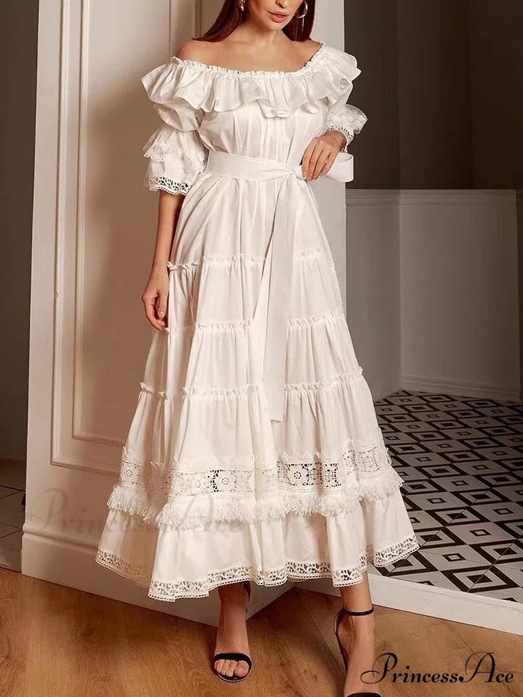 KYLIE Elegant MIDI DRESS White / S