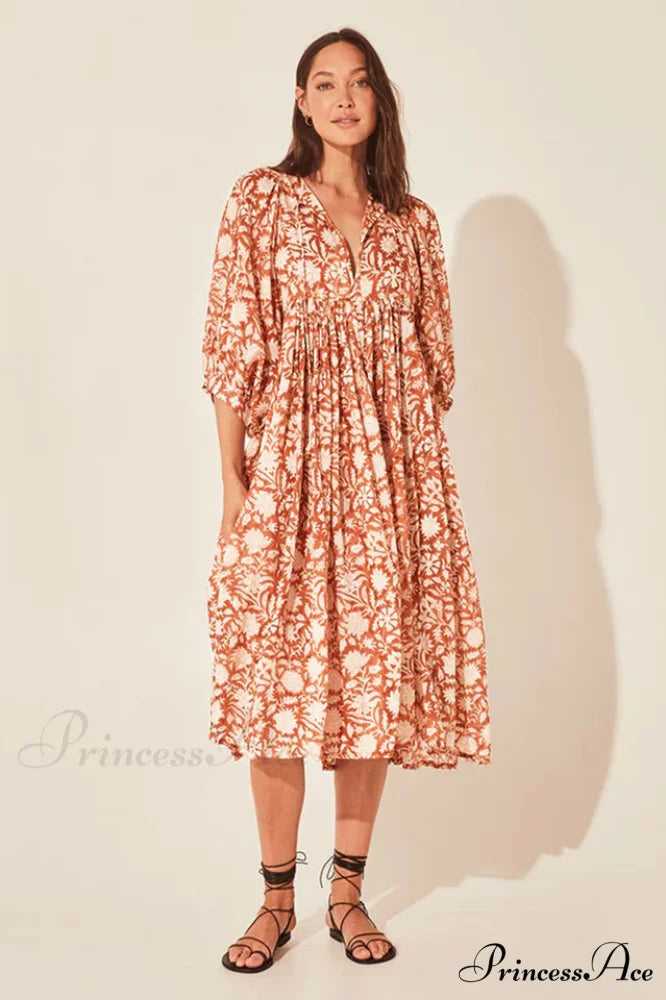 Kyra Summer Stylish Boho Dress S / Caramel