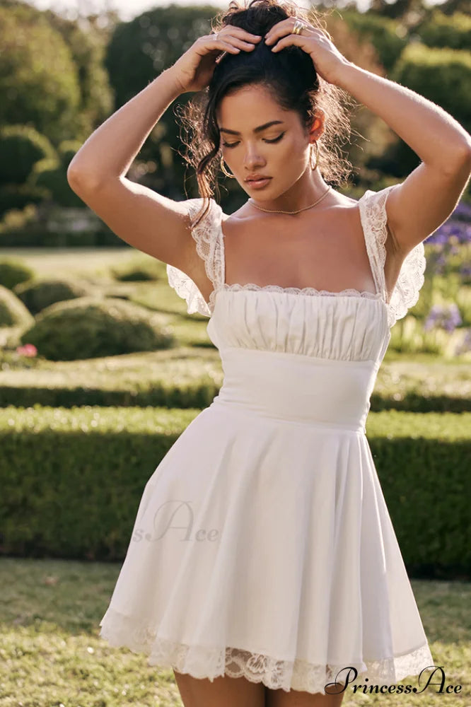Lace A-Line Stylish Mini Dress XS / White