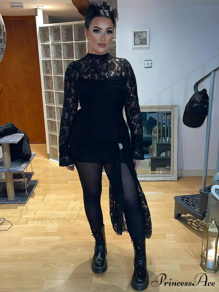 Lace Bandage Floral Party Dress