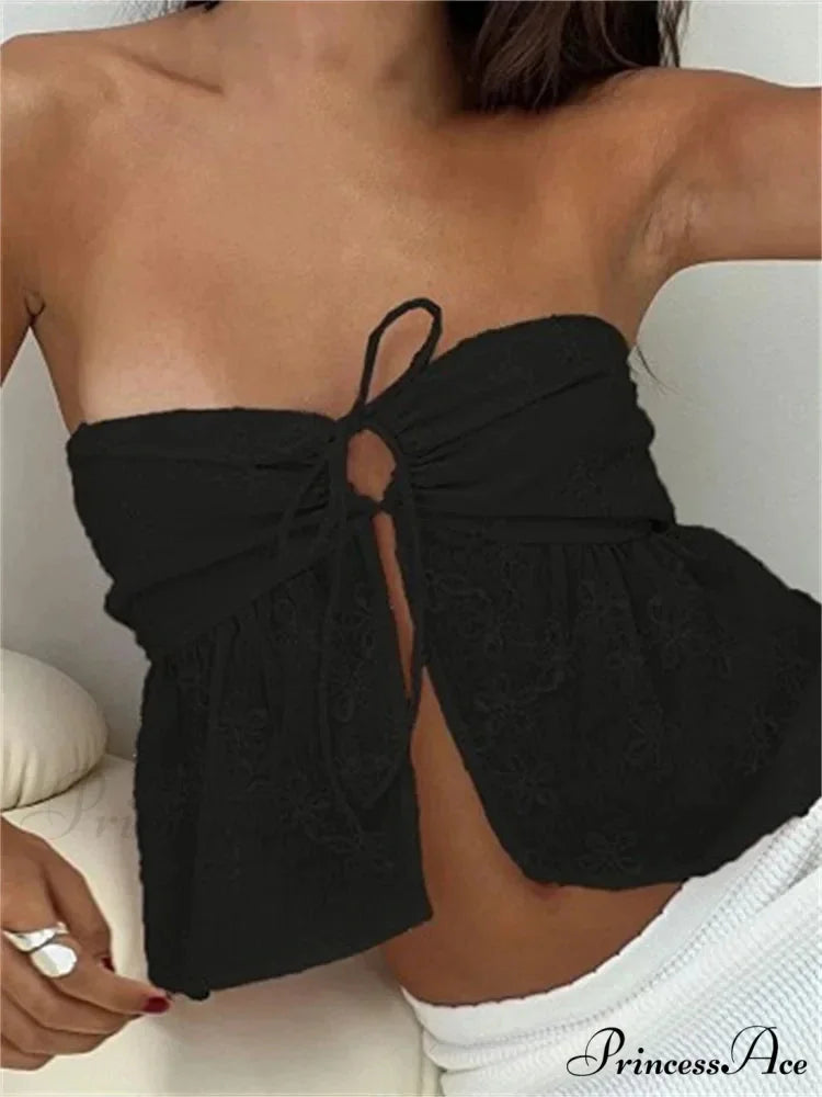 Lace Blossom Patchwork Enchanting Crop Top BLACK / S croptop-250126