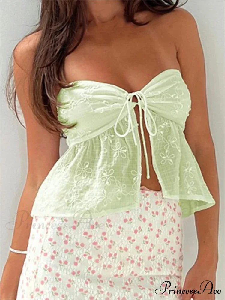 Lace Blossom Patchwork Enchanting Crop Top GREEN / S croptop-250126