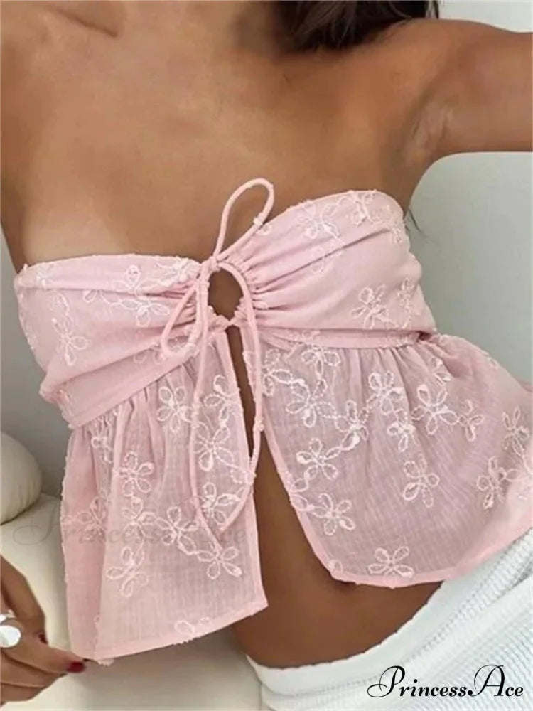 Lace Blossom Patchwork Enchanting Crop Top PINK / S croptop-250126