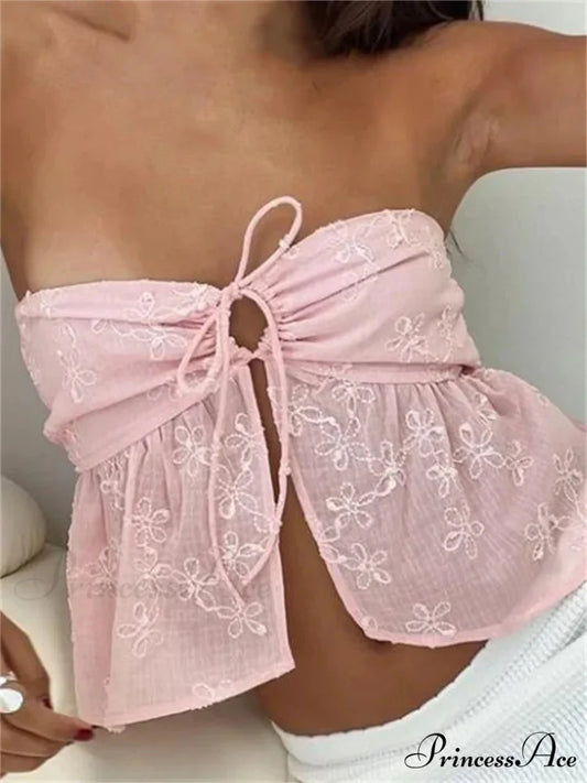 Lace Blossom Patchwork Enchanting Crop Top PINK / S croptop-250126