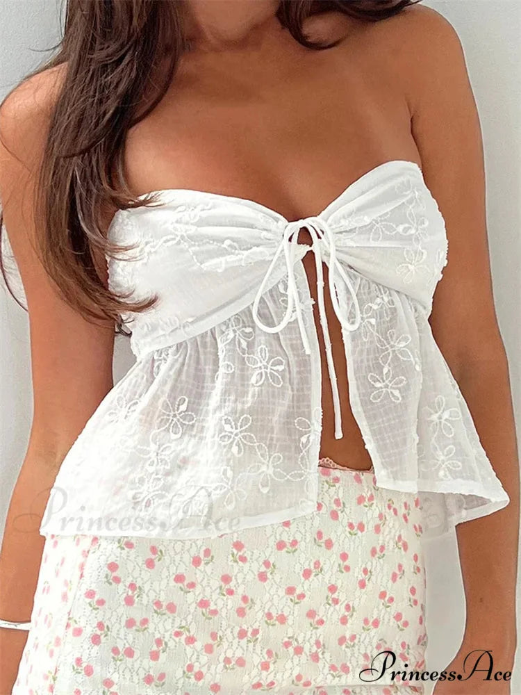 Lace Blossom Patchwork Enchanting Crop Top WHITE / S croptop-250126