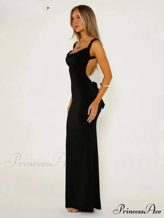 Lace Bowknot Party Dress Black / S