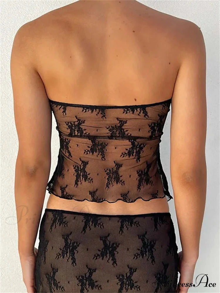 Lace Bustiers Corsets Strapless Off Shoulder Tubes Party Mesh See Through Tank Summer Mini Vest 2024 New Tank top