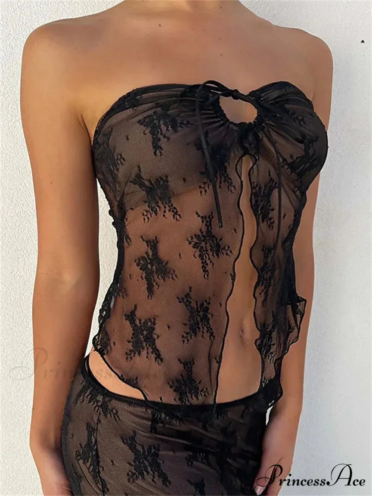 Lace Bustiers Corsets Strapless Off Shoulder Tubes Party Mesh See Through Tank Summer Mini Vest 2024 New Tank top