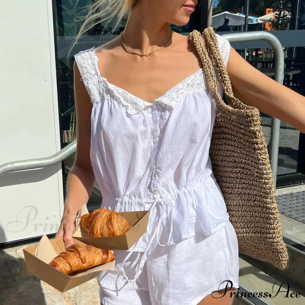 Lace Button Up Short Top croptop-250223