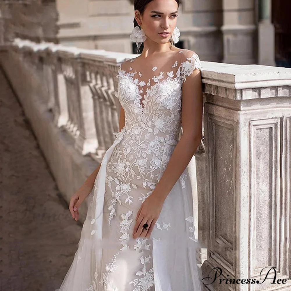 Lace Circular Neck Dual-Use Wedding Gown weddingdress-250223