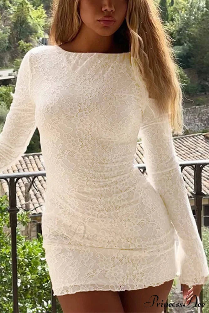 Lace Crew Neck Mini Dress White / S