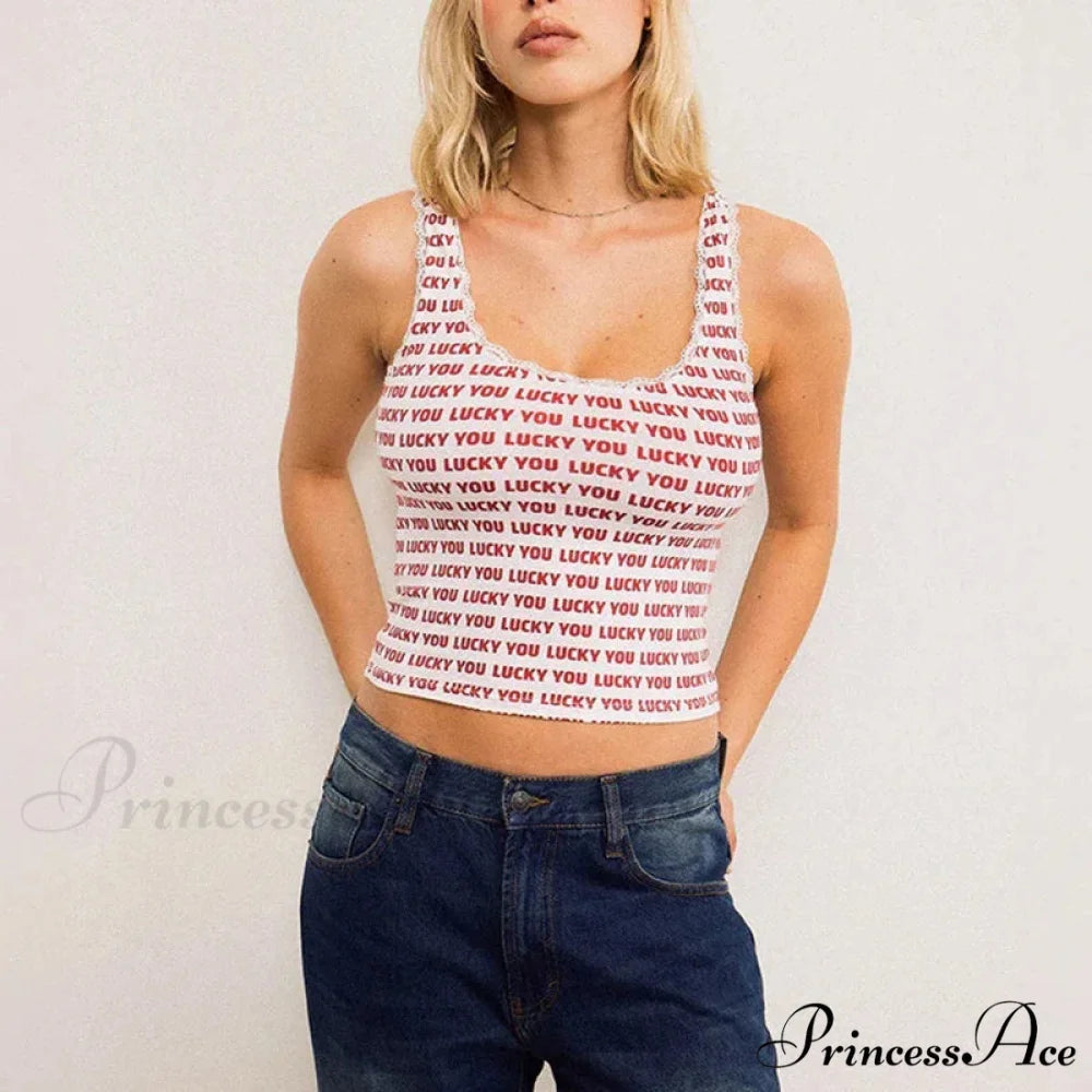 Lace Edging Trim Tight Fit Millennium Summer Flower Sleeveless Informal Fundamental Crop Top croptop-250126