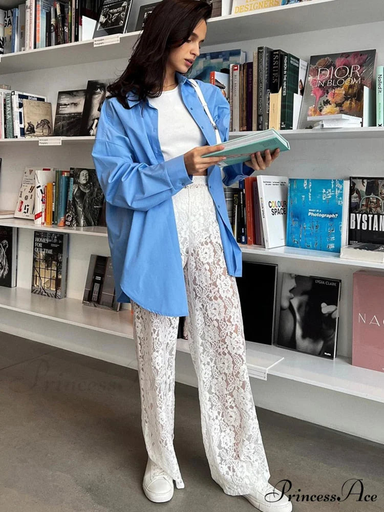 Lace Elegant Sheer Trousers White / L