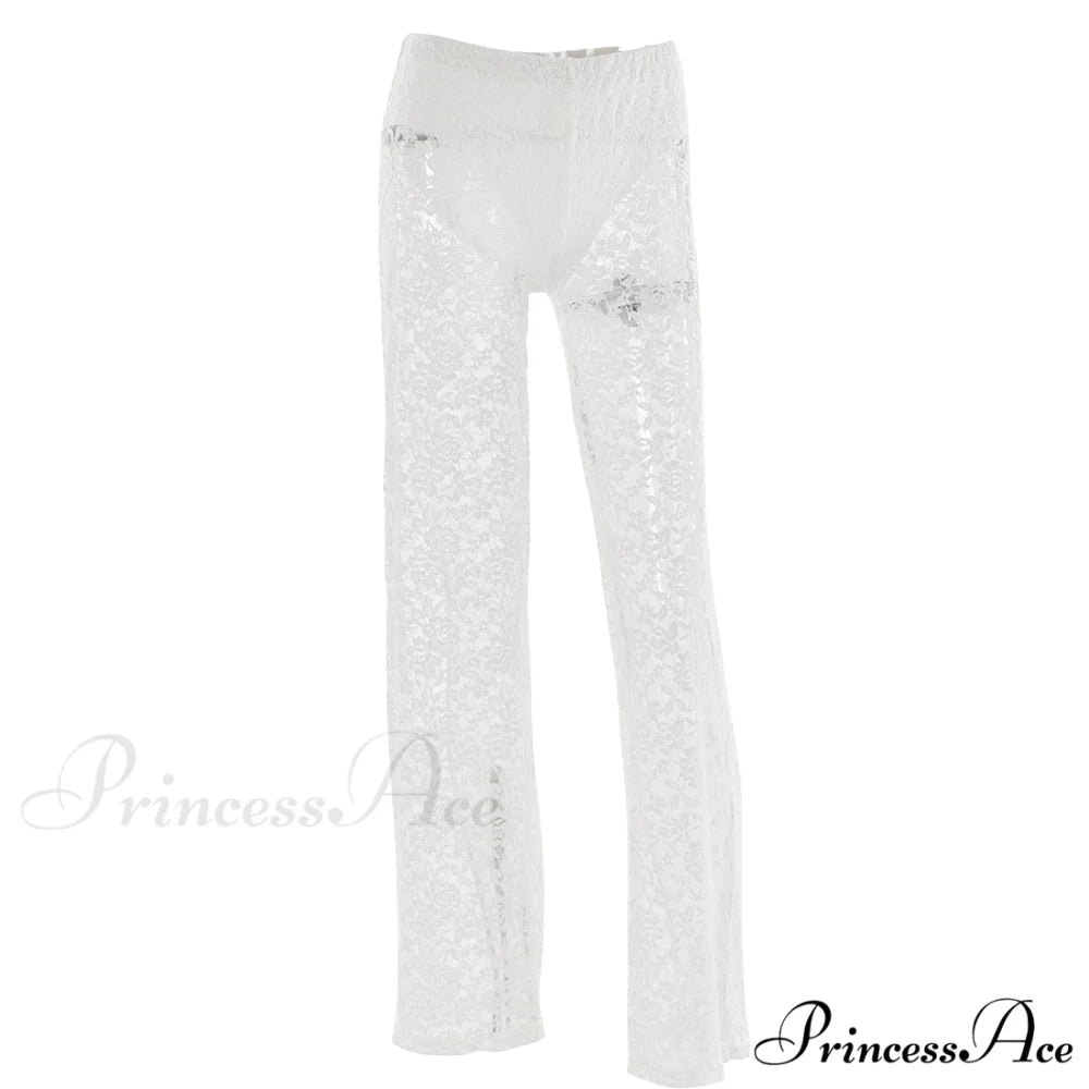 Lace Elegant Sheer Trousers White / M