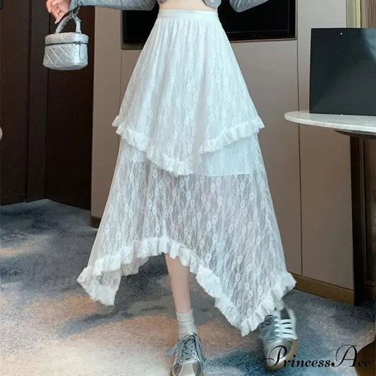 Lace Fairycore Tulle Ruffle Vintage Irregular Skirt