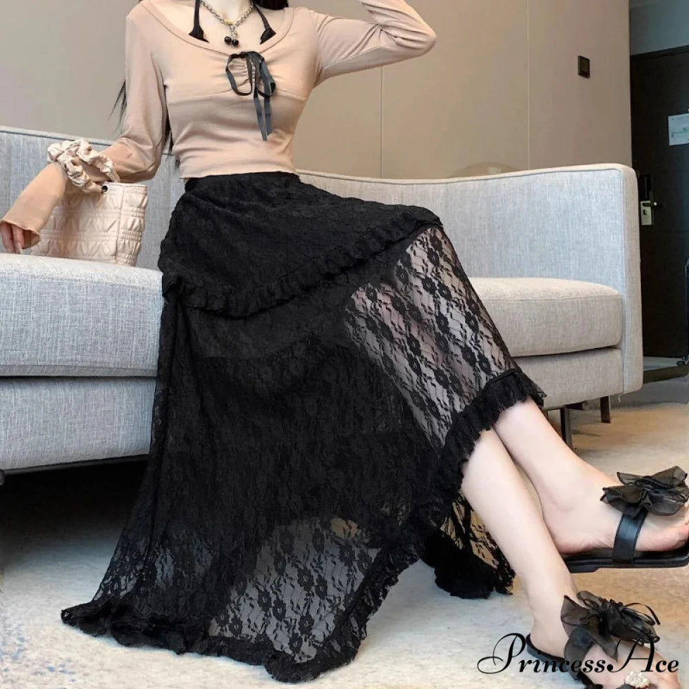 Lace Fairycore Tulle Ruffle Vintage Irregular Skirt