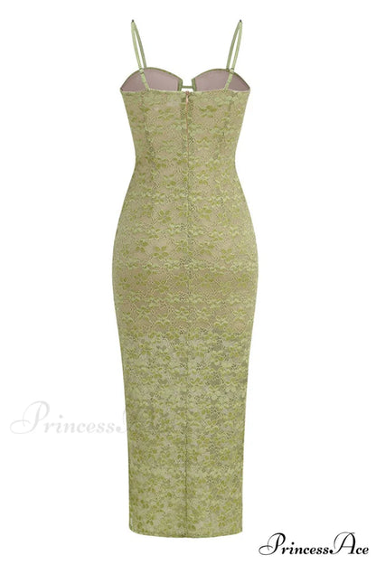 Lace Floral Crystal Charming Chain Bustier Midi Dress