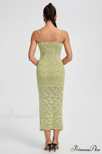 Lace Floral Crystal Charming Chain Bustier Midi Dress