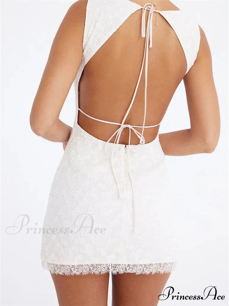 Lace Floral Elegant Sleeveless Backless Lace Mini Dress