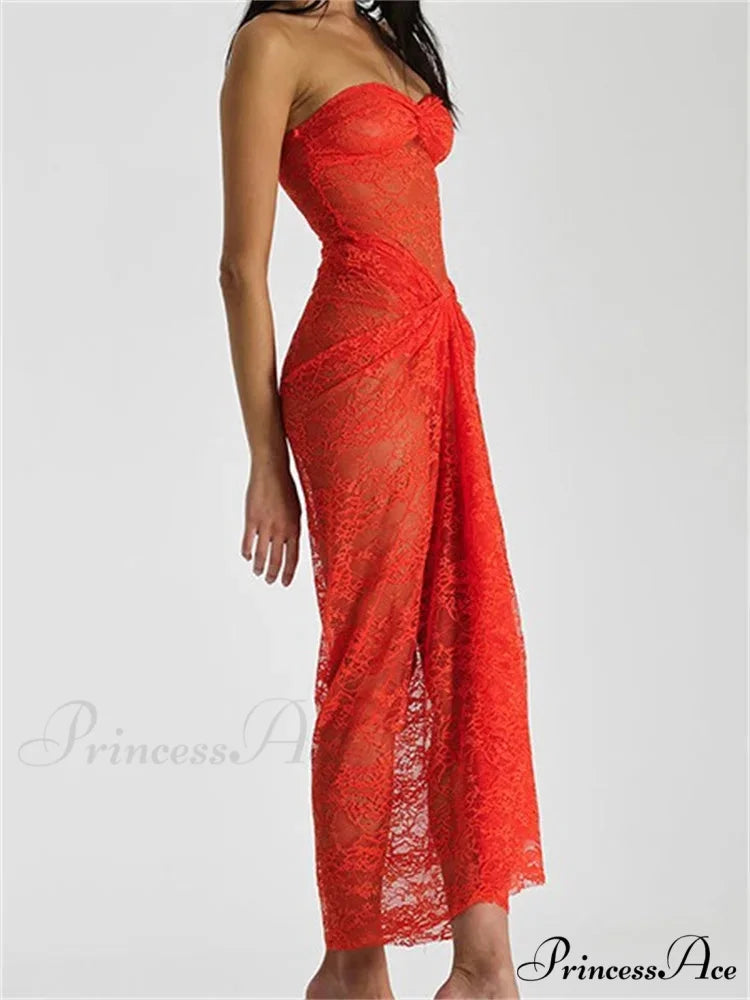 Lace Floral See Through Tube Summer Party Clubwear for Women Strapless Off Shoulder Ruched Push Up Vestido