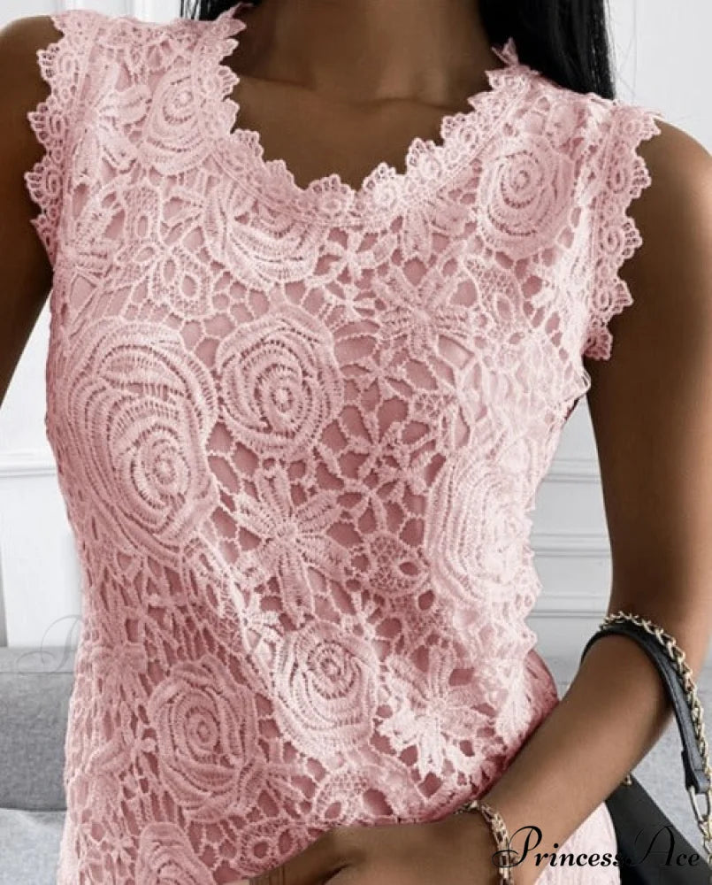 Lace Floral Top Pink / S