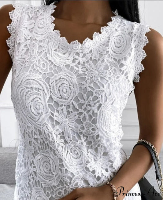 Lace Floral Top White / S