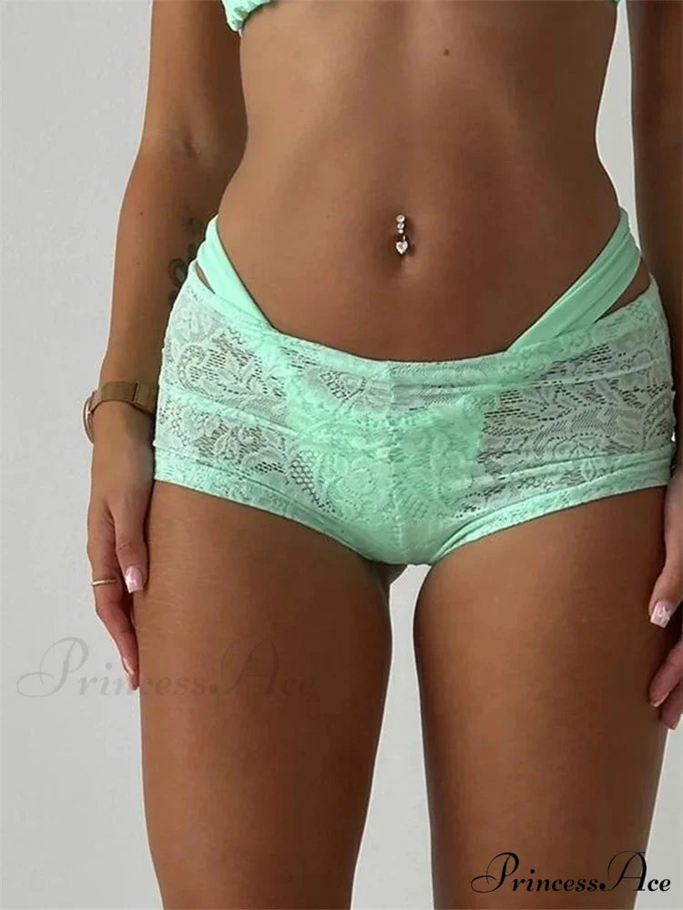 Lace Flowery Bikini Cover-Up Brief green / S short-250223