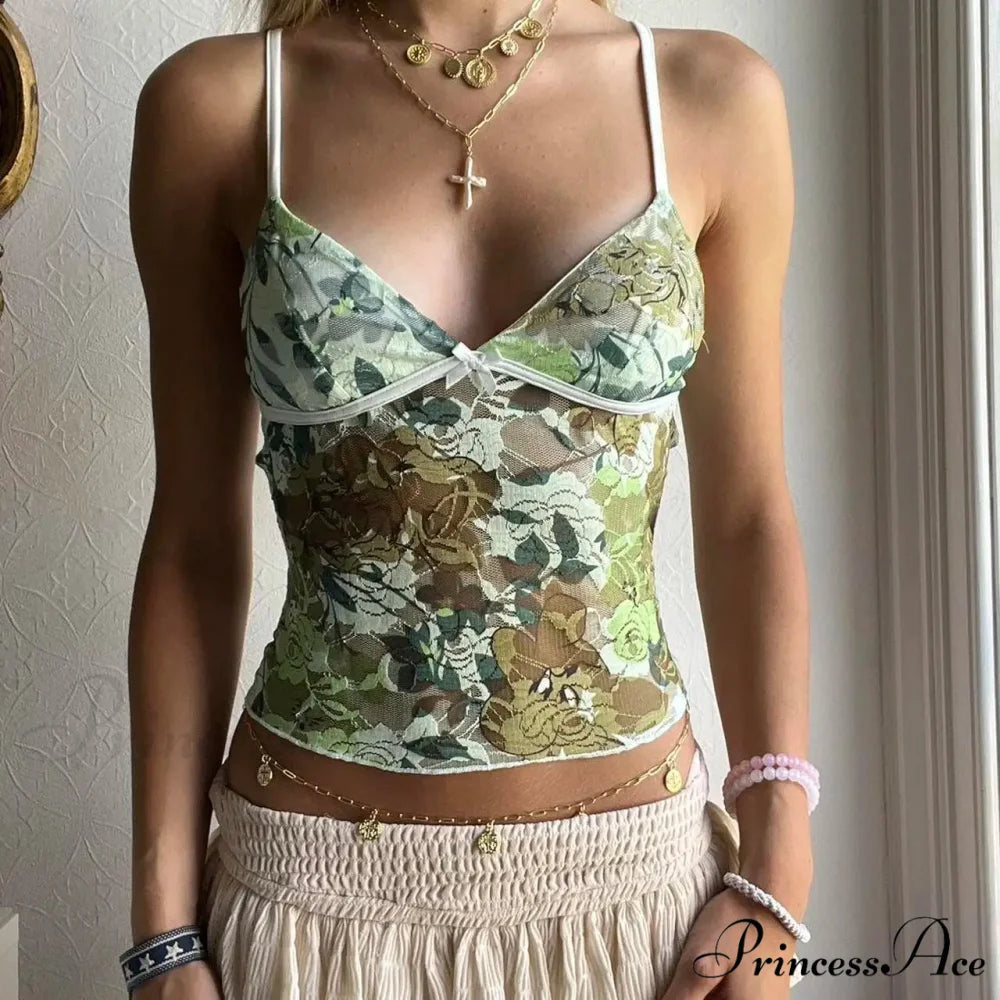 Lace Flowery V-Neck Crop Top croptop-250223