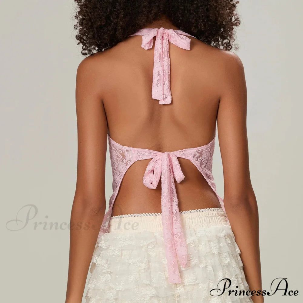 Lace Halter Bind-Up Crop Top croptop-250223