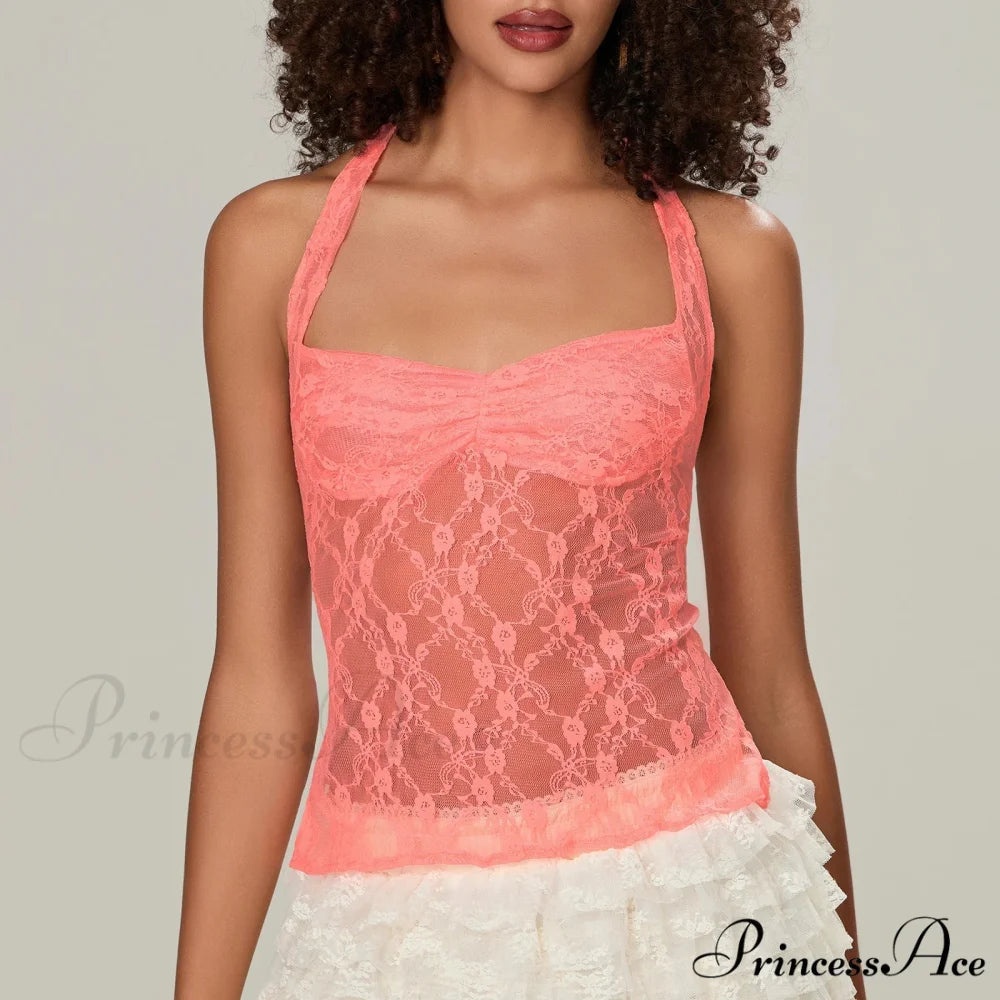 Lace Halter Bind-Up Crop Top orange / S croptop-250223
