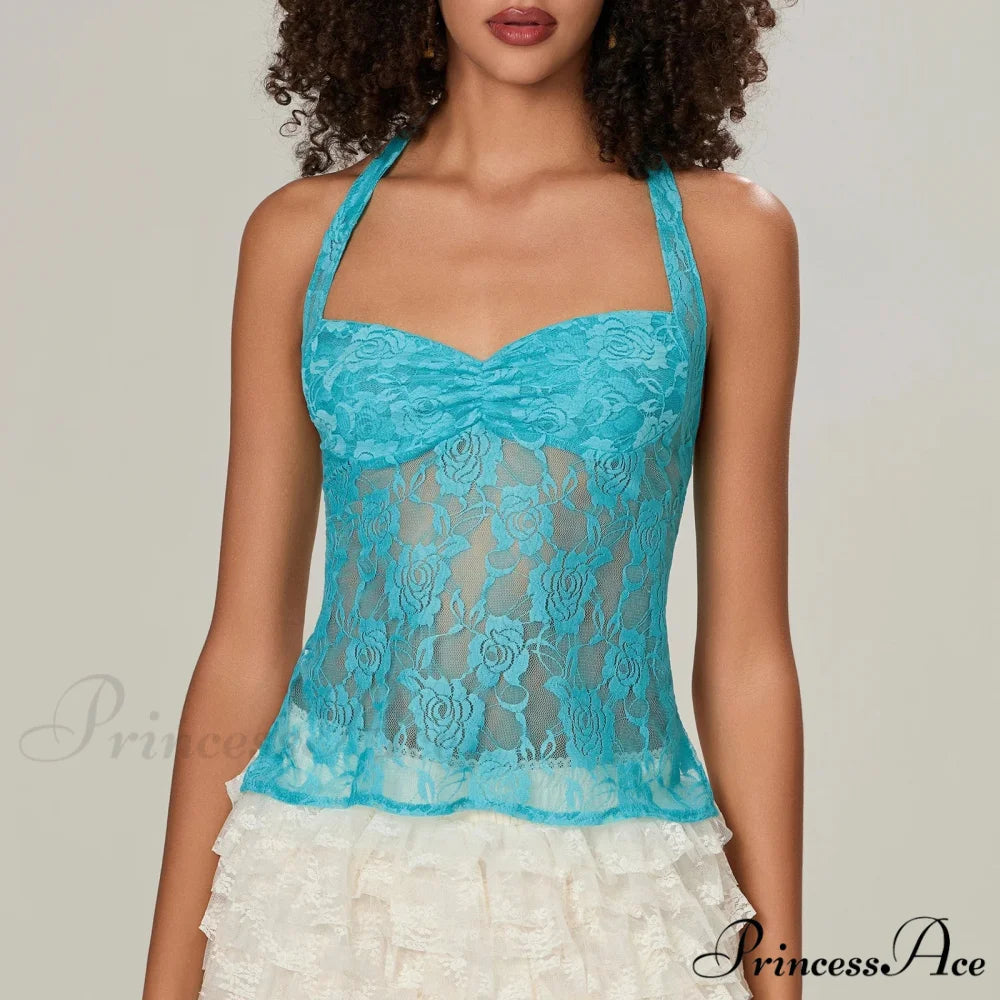 Lace Halter Bind-Up Crop Top pink / S croptop-250223