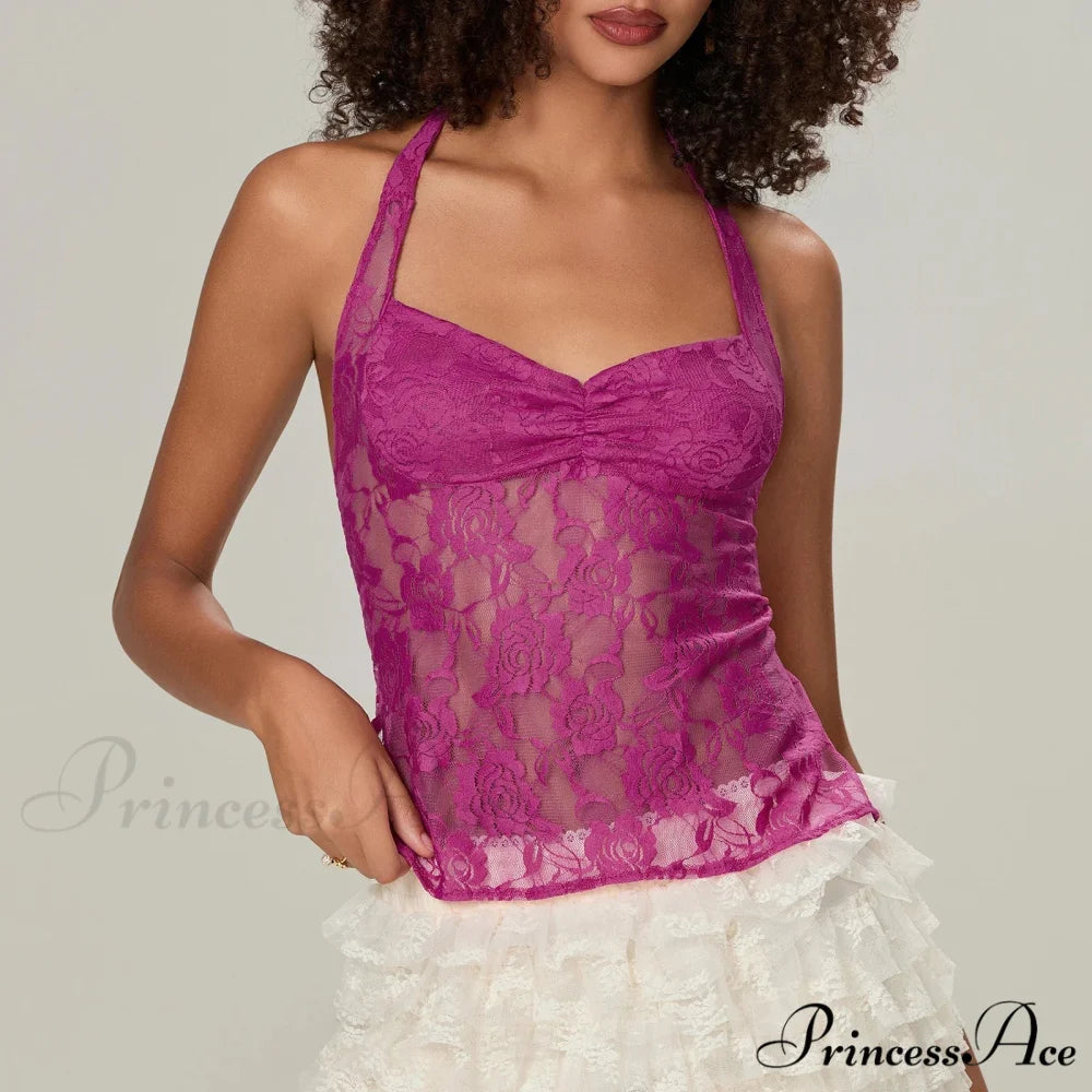 Lace Halter Bind-Up Crop Top rose / S croptop-250223