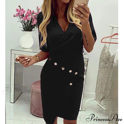 Lace Hollow Backless Elegant Party Chic Retro Dress Black D / S