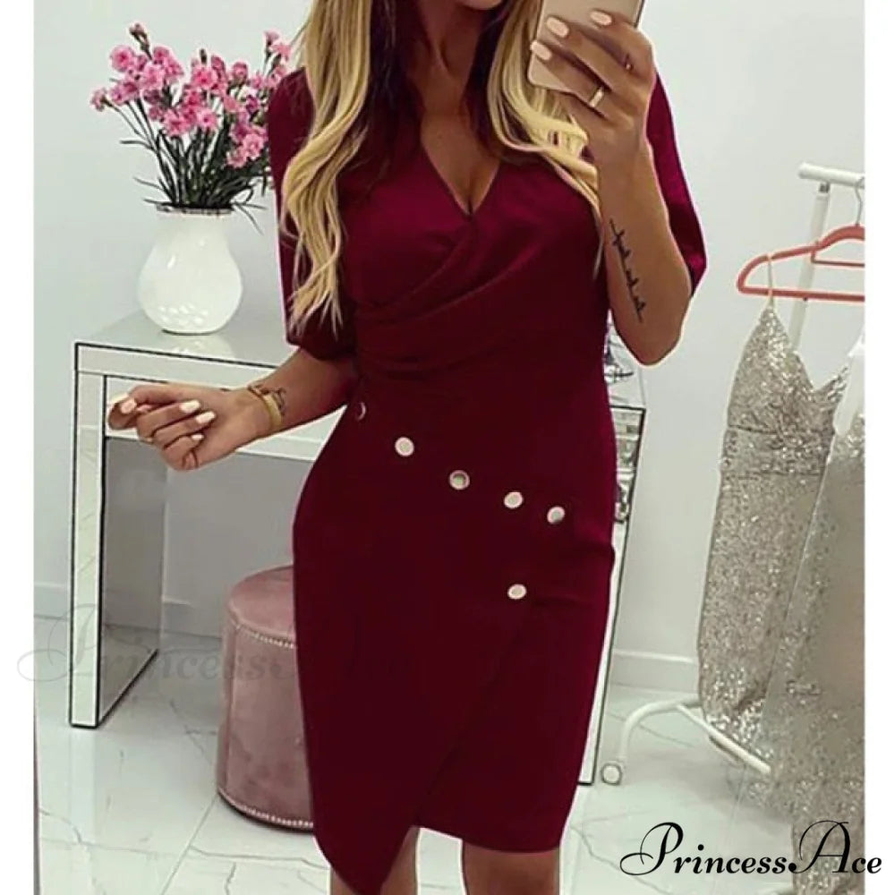 Lace Hollow Backless Elegant Party Chic Retro Dress Wine D / S