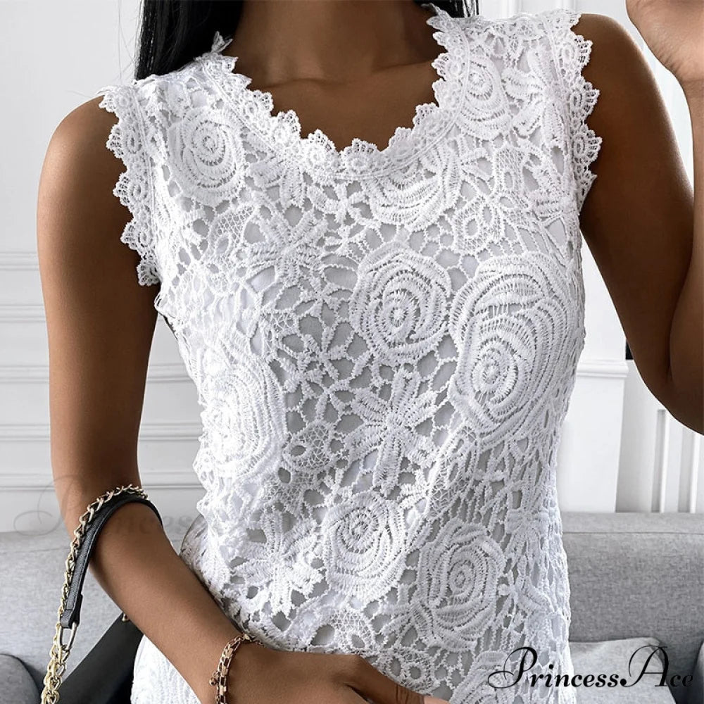 Lace Jacquard Sleeveless Casual vintage T-Shirt